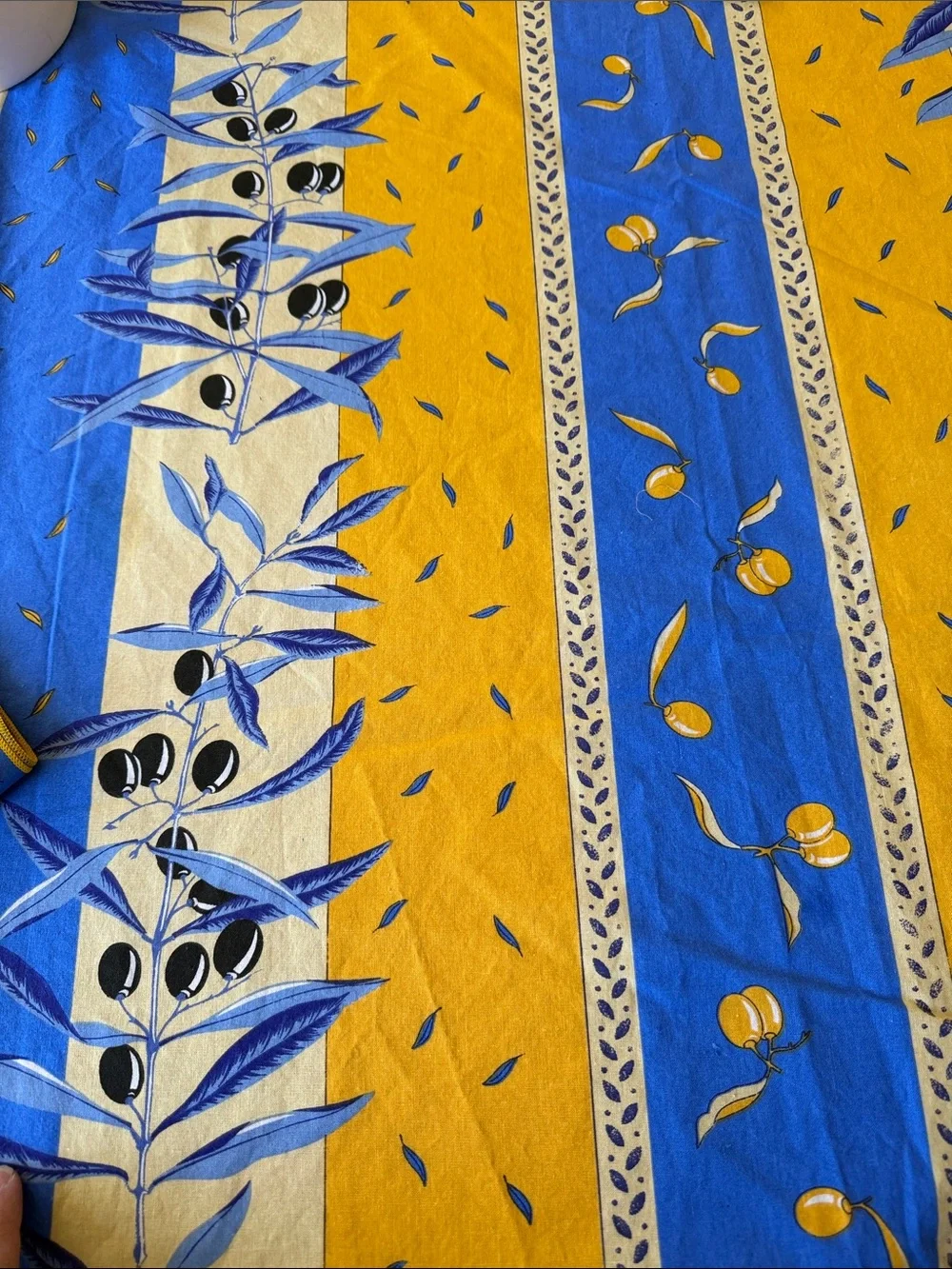 Vintage French Blue and Yellow Tablecloth